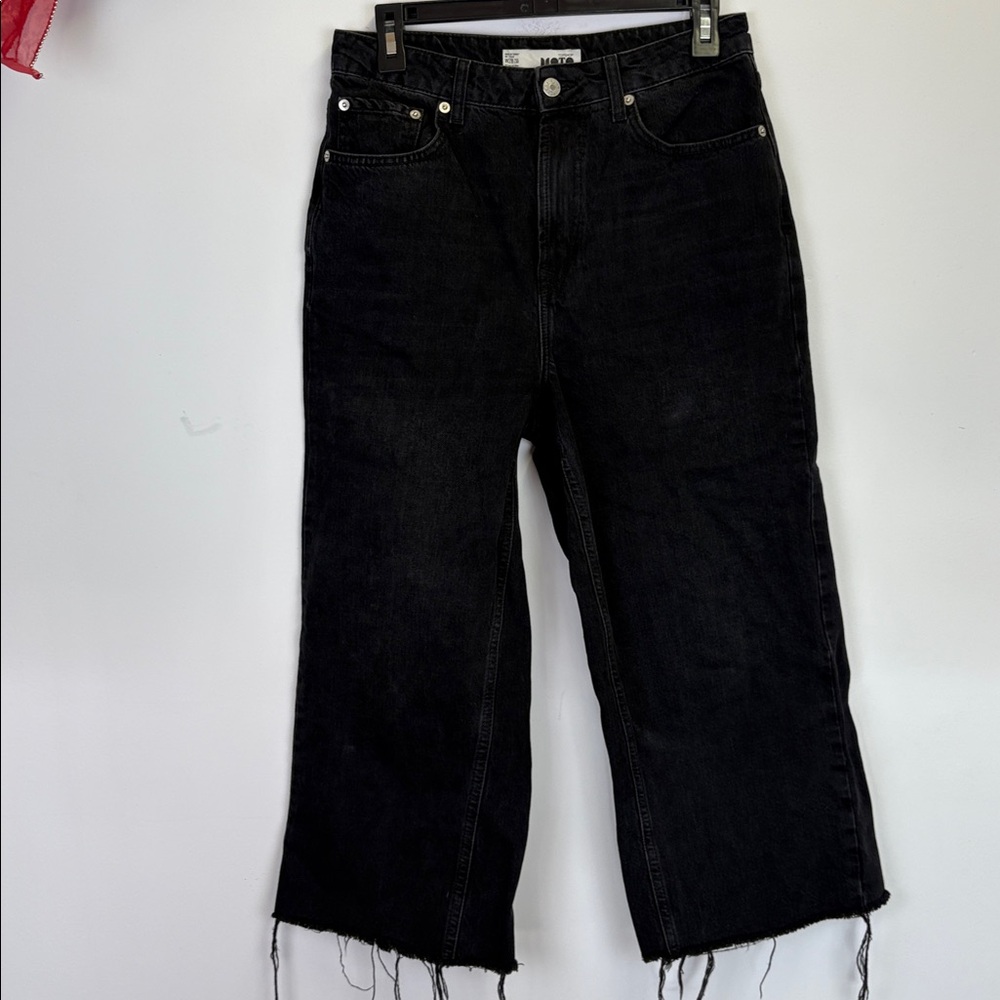 Topshop Moto Black Crop Wide leg Raw hem Jeans/ Size 28